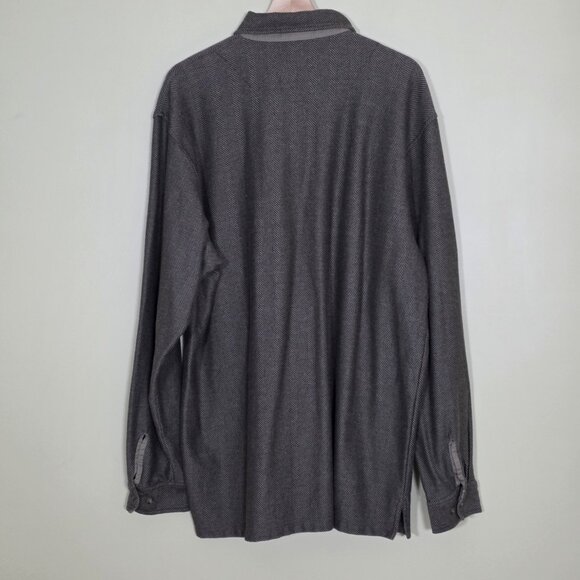 Vtg L.L. Bean Polo Shirt Men XL Tall Beige Herringbone LS Buttons Collar Cottage - Picture 2 of 16